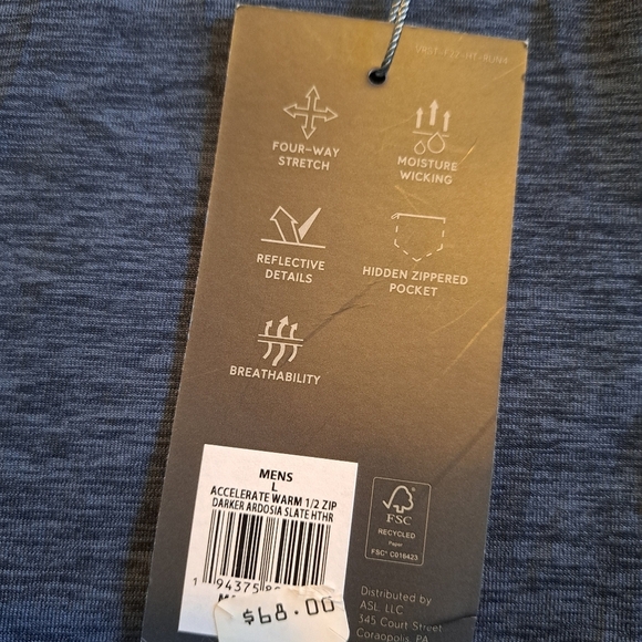 VRST Men's Accelerate warm up 1/2 zip  Dark Ardosia Slate Heather top, New - Picture 3 of 7